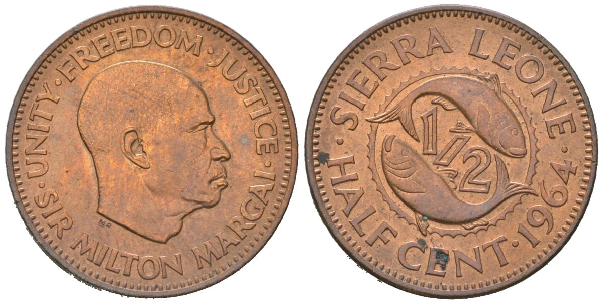 Сьерра-Леоне 1/2 цента 1964 KM 16 бронза 192-324
