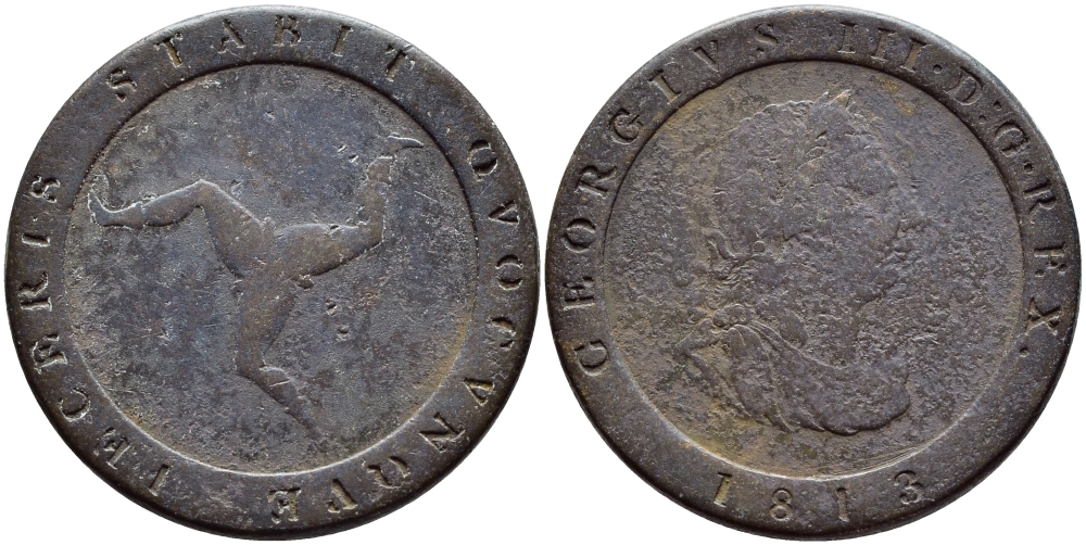 ОСТРОВ МЭН 1/2 ПЕННИ 1813 ГЕОРГ III KM 10 медь 4395-311