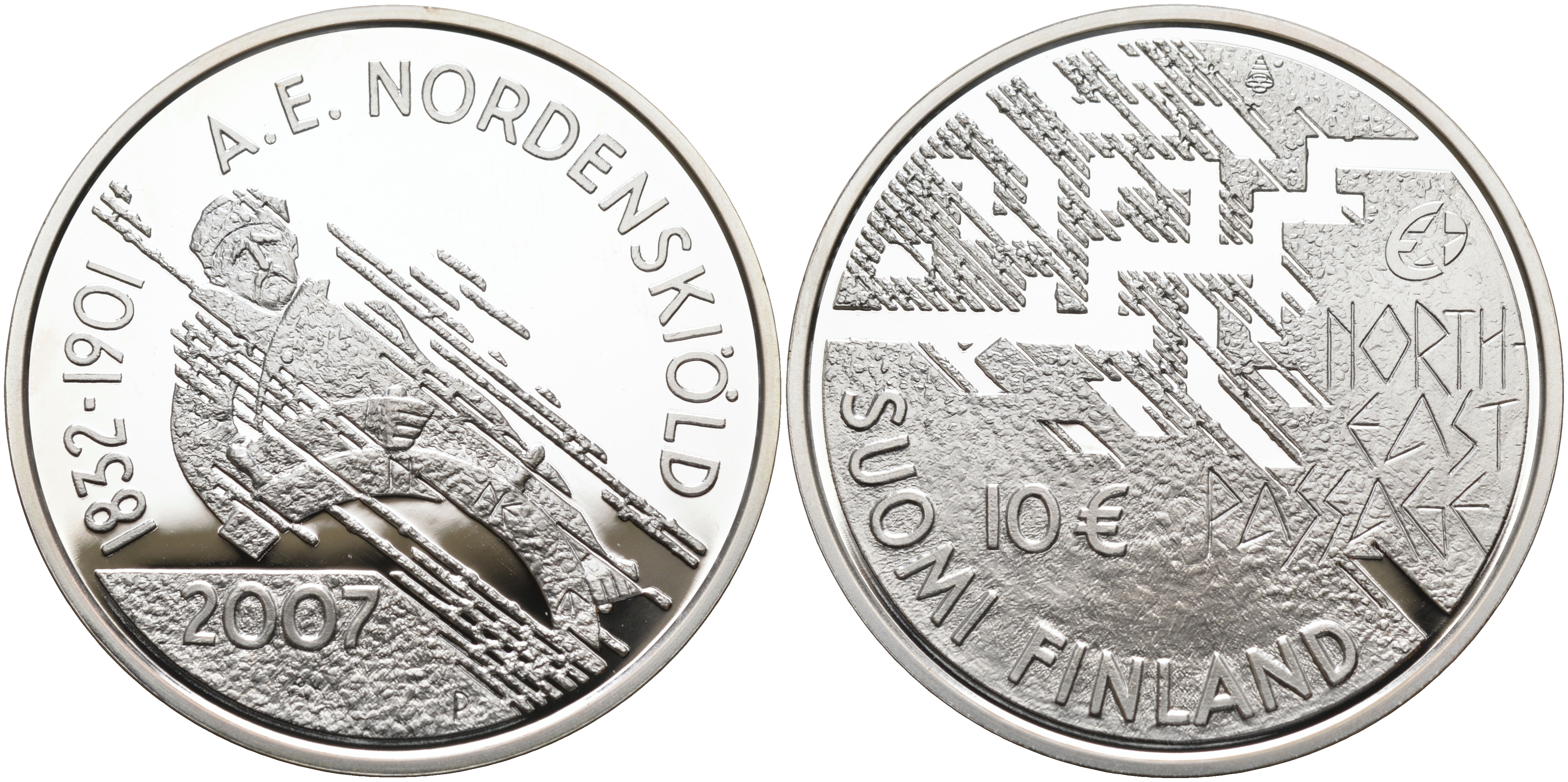 Финляндия 10 евро 2007 175 лет со дня рождения Нильс Адольфа Эрика Норденшёльда, первопроходец Северно-Восточного морского пути KM 134 серебро  PROOF  11-114-11
