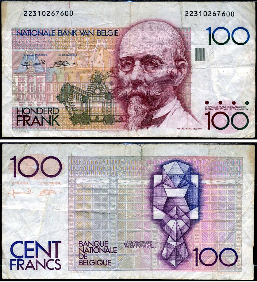 Бельгия 100 франков ND (1982-1984) Pick 142 a (7) бумага 7221-27-1-1