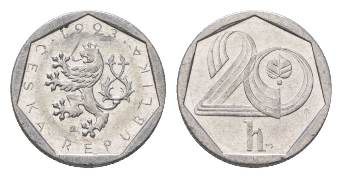 Чехия 20 геллеров 1993 KM 2.1 алюминий 4623-757