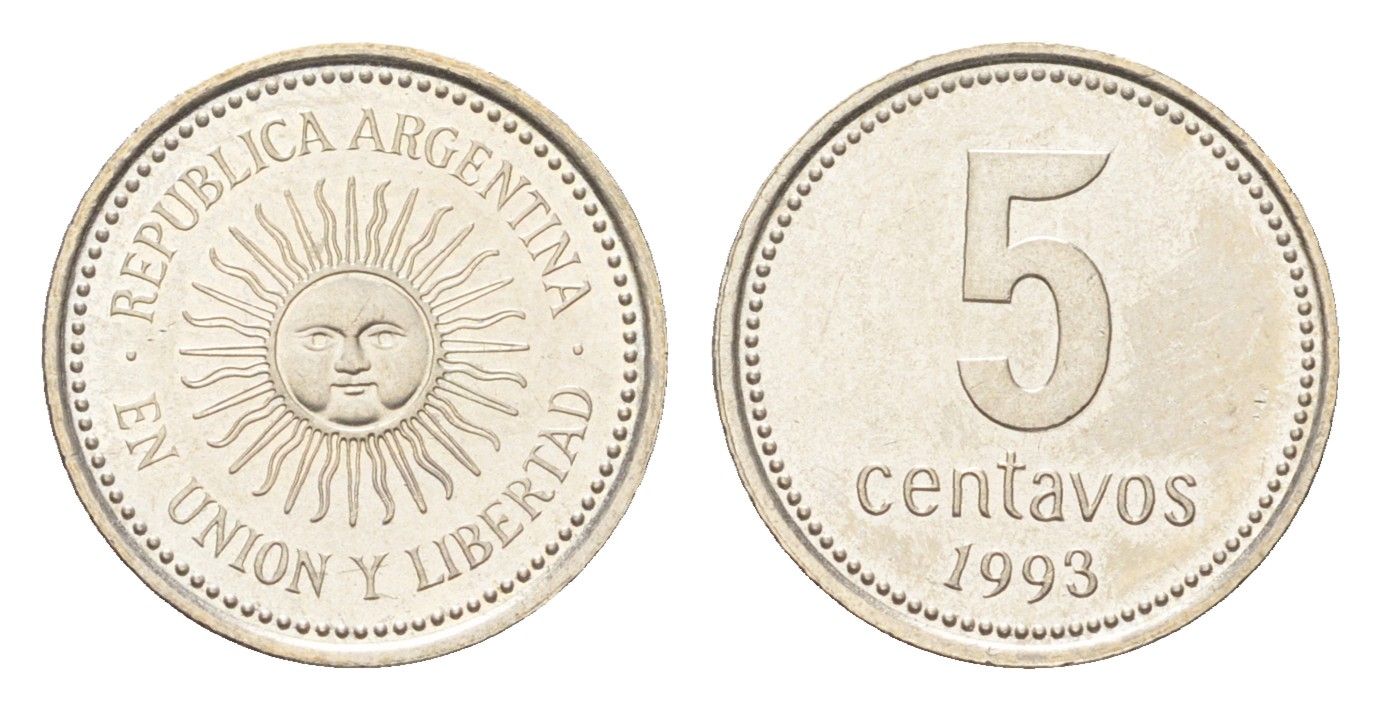 Аргентина 5 сентаво 1993 KM 109a медно-никель UNC 4664-215