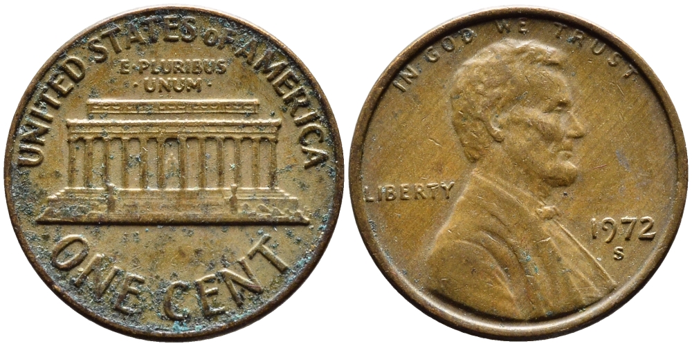 США 1 ЦЕНТ 1972 S, ЛИНКОЛЬН KM 201 медь цинк 4383-1155