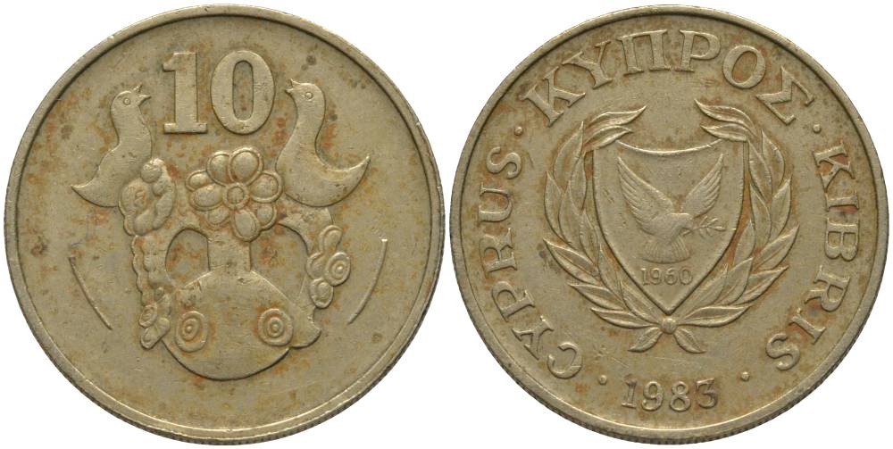 Кипр 10 центов 1983 KM 56.1 никель латунь 181-515
