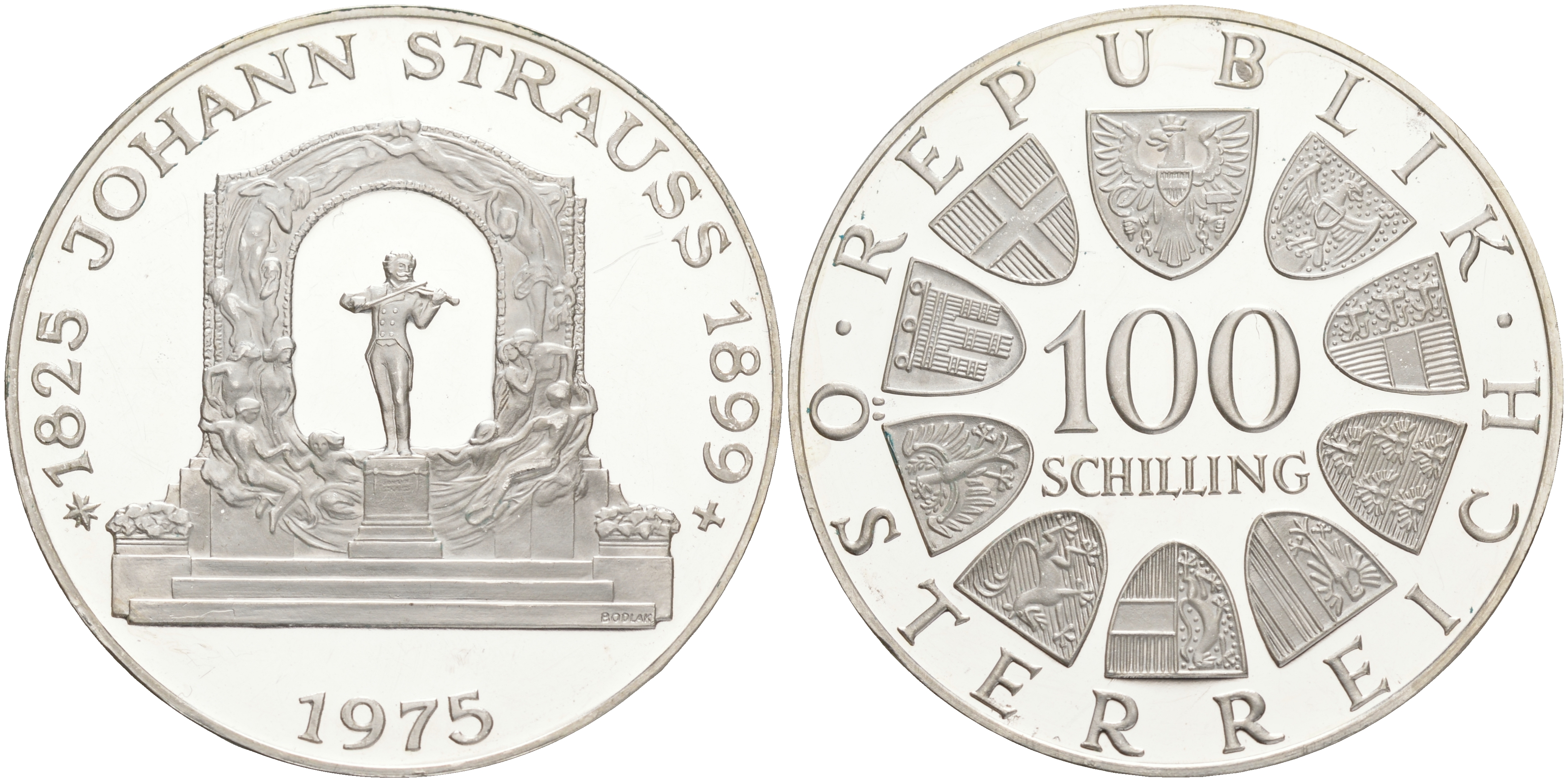 Австрия 100 шиллингов 1975 150 лет со дня рождения Иоганна Штрауса KM 2923 серебро PROOF 02-252-13