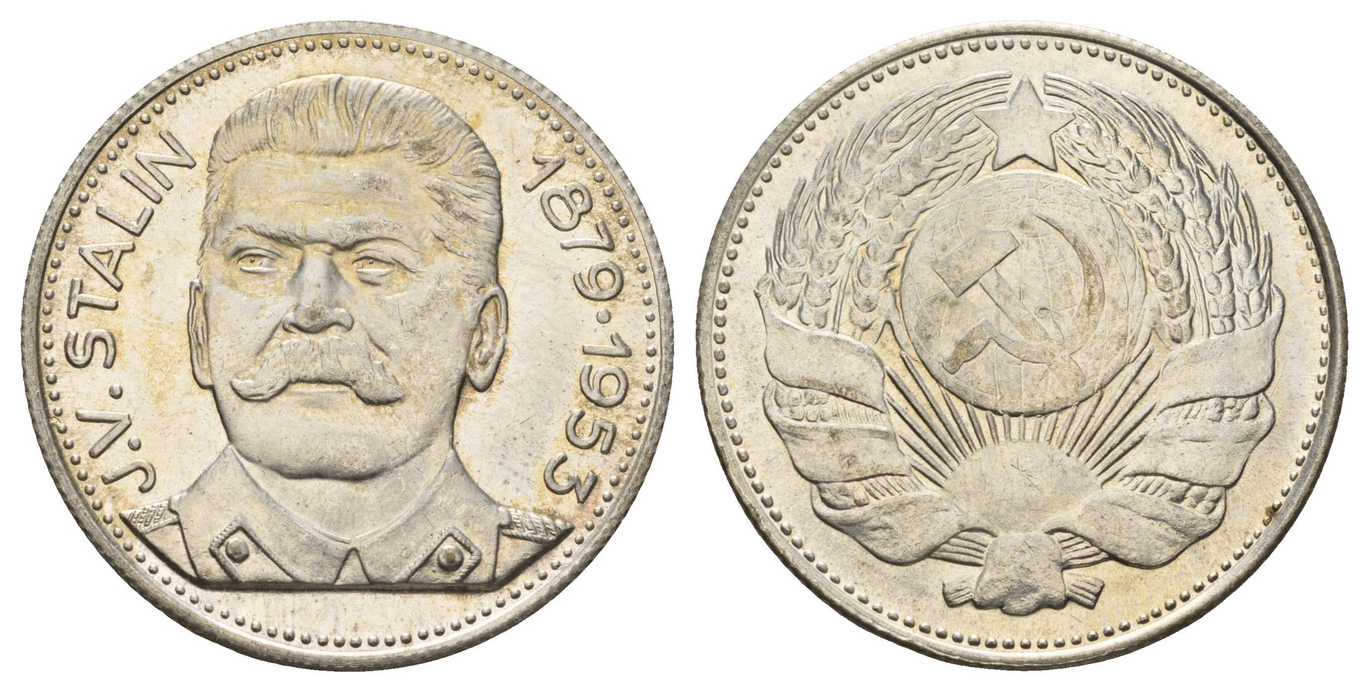 Италия медаль "Иосиф Сталин" ND (1965-1970) Герб СССР, диаметр 35 мм, вес 16,2 гр сталь плакированная серебром PROOF 1101-6-24