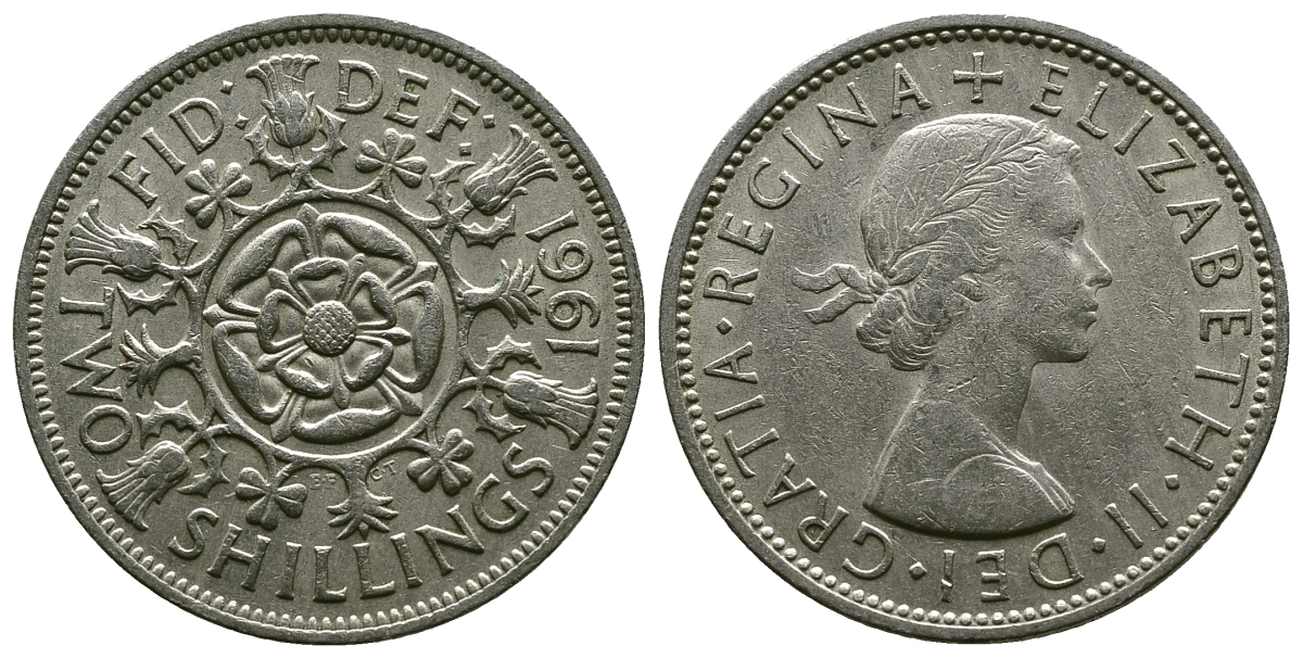 Великобритания 2 шиллинга (флорин) 1961 Елизавета II (1952-2022) KM 906, Spink 4146 медно-никель 4382-321