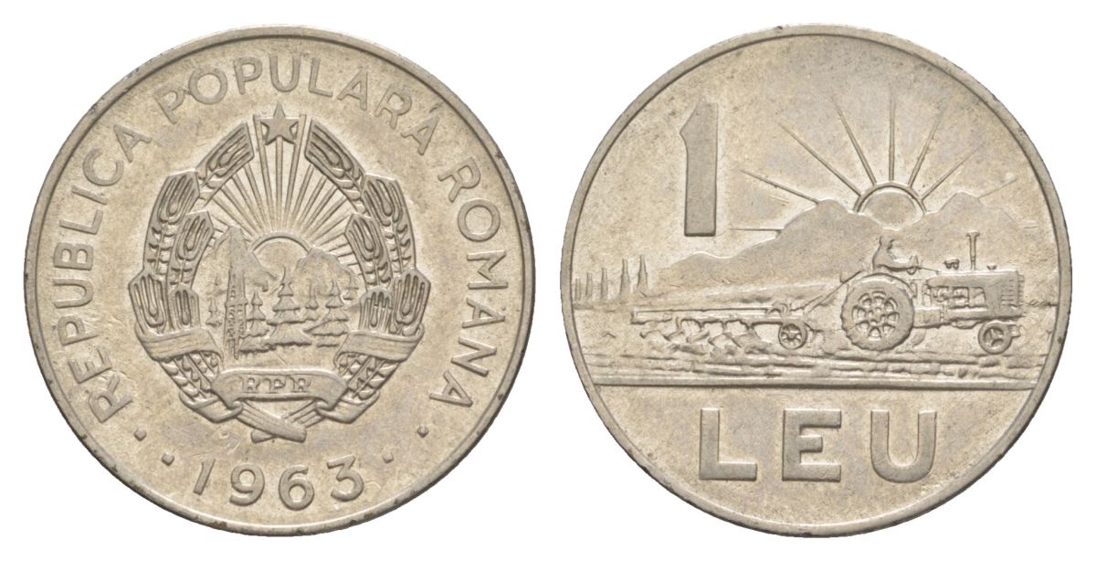Румыния 1 лей 1963 KM 90 сталь плакированная никелем 4633-811