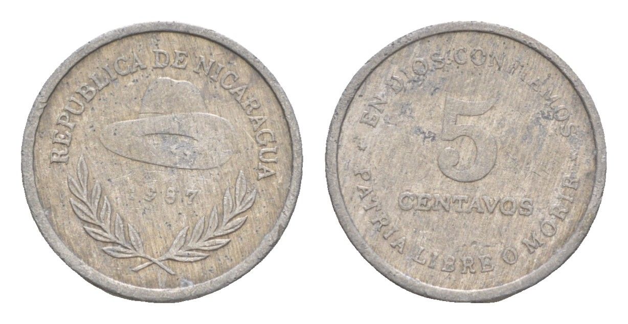 Никарагуа 5 сентаво 1987 KM 55 алюминий 4640-965