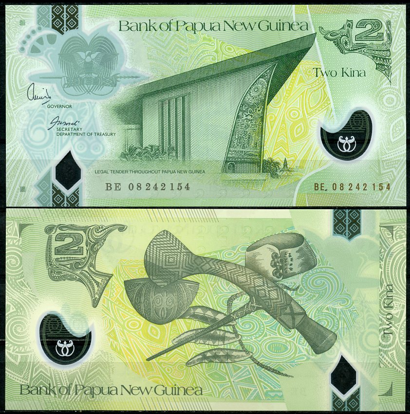 Папуа-Новая Гвинея 2 кина 2008 Парламент, артефакты Pick 28 b  пластик  UNC (пресс) 448-103-2