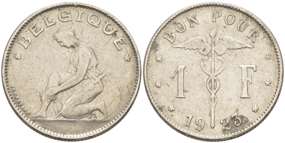 Бельгия 1 франк 1923 Belgique, Альберт I (1909-1934) KM 89 никель 259-937
