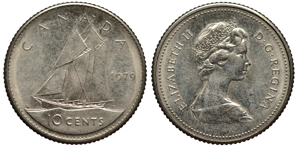 Канада 10 центов 1979 Елизавета II (1952-2022), парусник KM 77.2 никель 4181-335