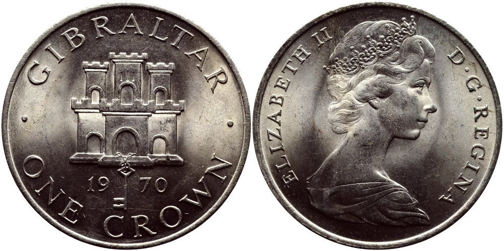Гибралтар 1 крона 1970 Елизавета II (1952-2022), старый замок KM 4 медно-никель UNC 4179-314