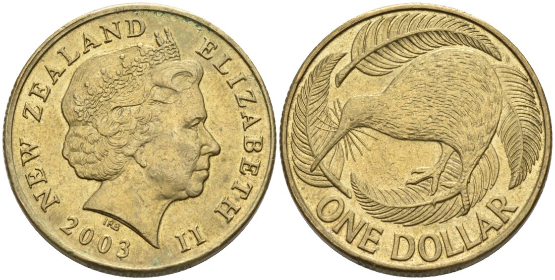 Новая Зеландия 1 доллар 2003 Елизавета II (1952-2022), птица киви  KM 120 алюминиевая бронза 41-941