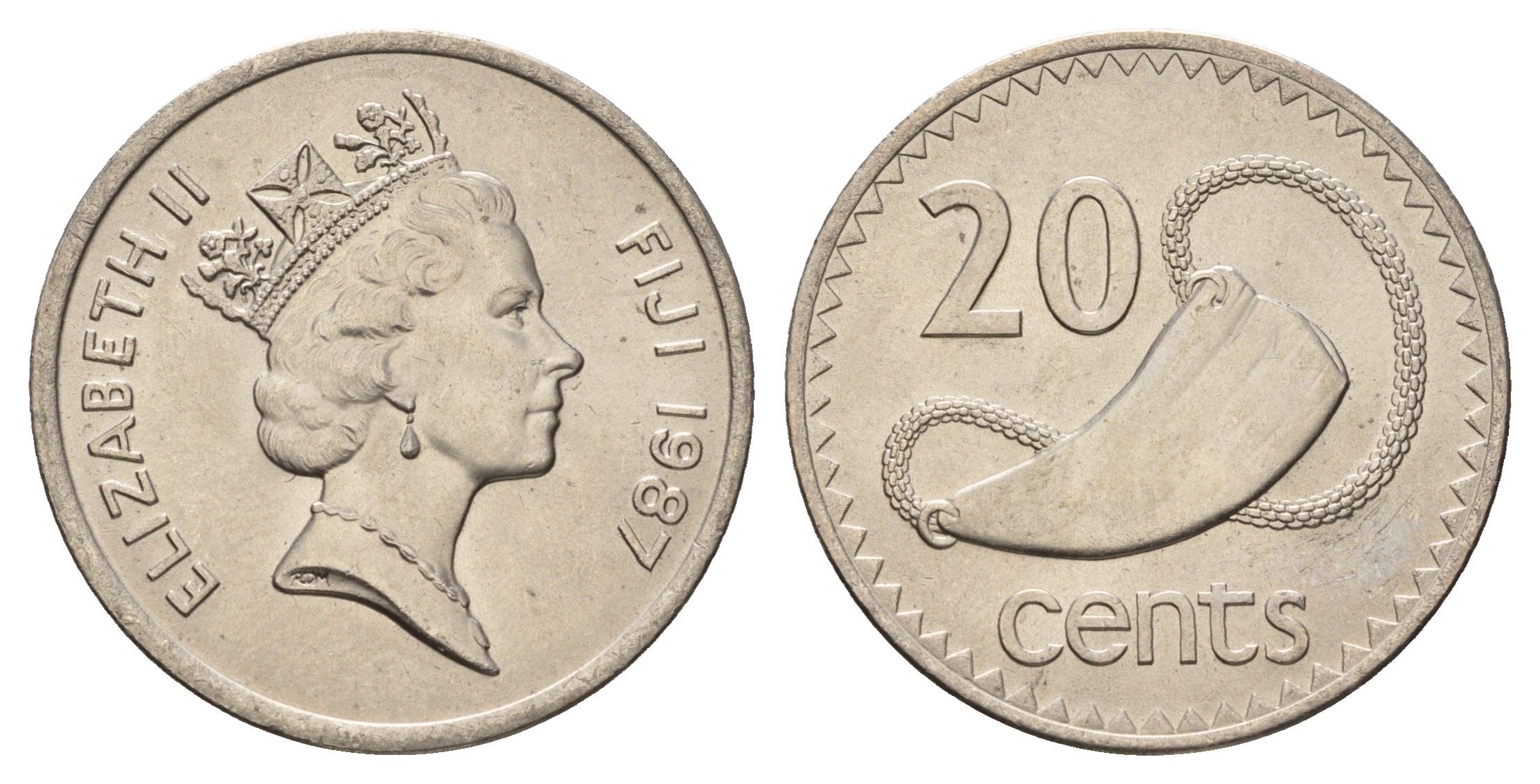 Фиджи 20 центов 1987 KM 53 медно-никель UNC 4671-424