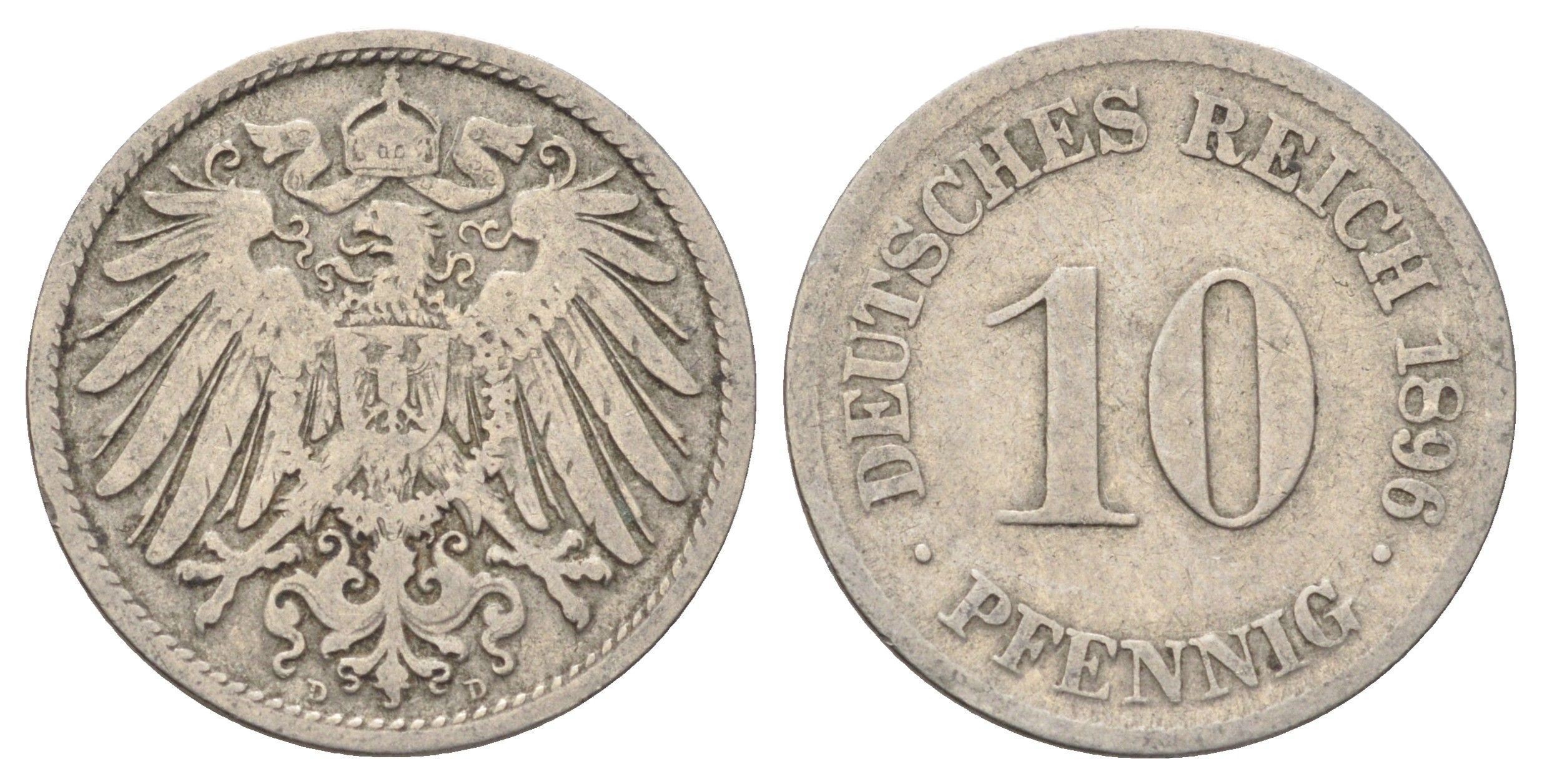 Германия 10 пфеннигов 1896 D KM 12, J. 13 медно-никель 4701-1064