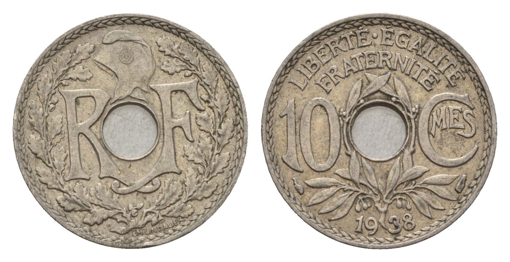 Франция 10 сантимов 1938 KM 866a, Le Franc 138.3 медно-никель 4651-937