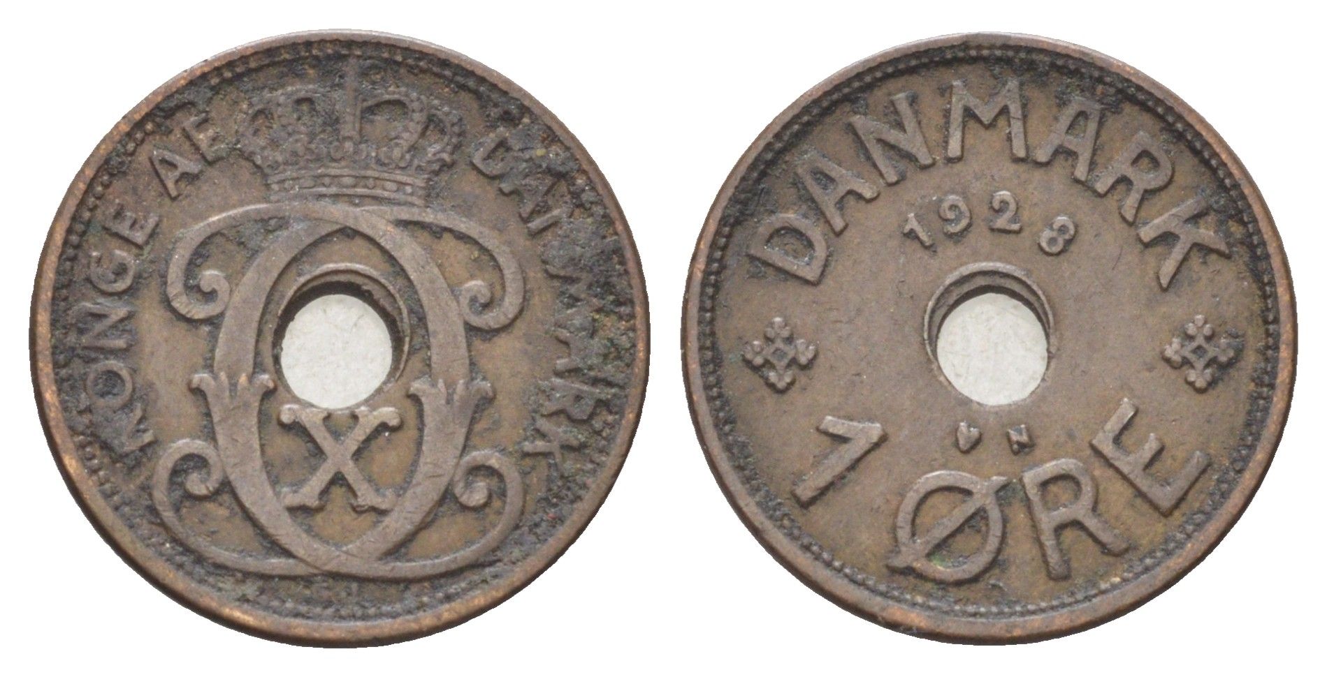 Дания 1 эре 1928 N, Кристиан X (1912-1947) KM 826 бронза 4701-556