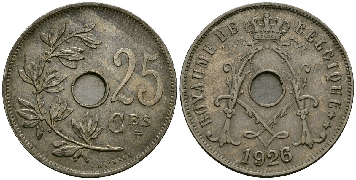 Бельгия 25 сантимов 1926 Belgique KM 68 медно-никель 4165-521