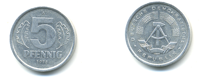 ГДР 5 ПФЕННИГОВ 1978 А KM 9.2 алюминий 176-617
