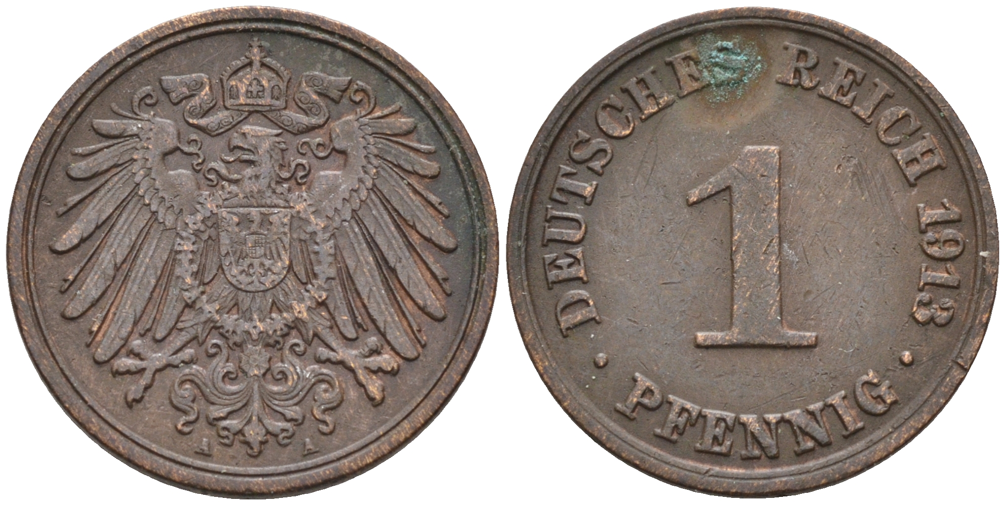 Германия 1 пфенниг 1913 А KM 10, J. 10 бронза    4594-1114