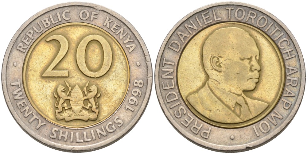 Кения 20 шиллингов 1998 Дэниэл арап Мои KM 32 биметалл 4556-1251