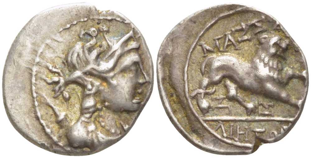 Древняя Греция, Галлия тетробол 130 - 121 гг. до н.э. Массалия, драпированный бюст Артемиды / лев, good very fine, 2,72 гр Depeyrot 41/18 серебро 1073-6-117