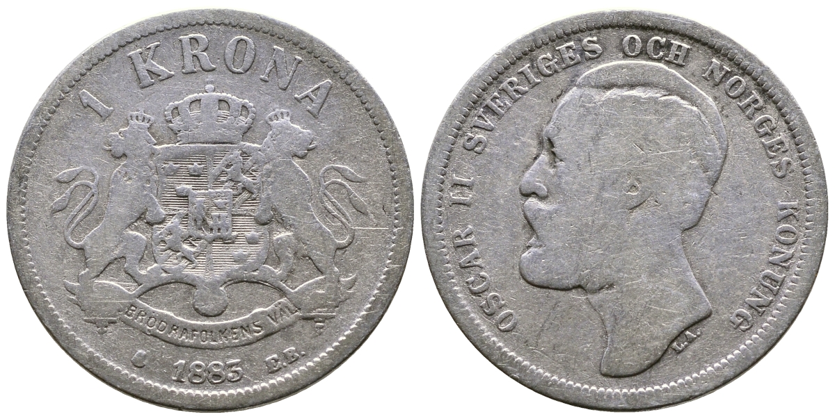 Швеция 1 крона 1883 EB, Оскар II (1872-1907) король Швеции и Норвегии KM 747 серебро 4178-442