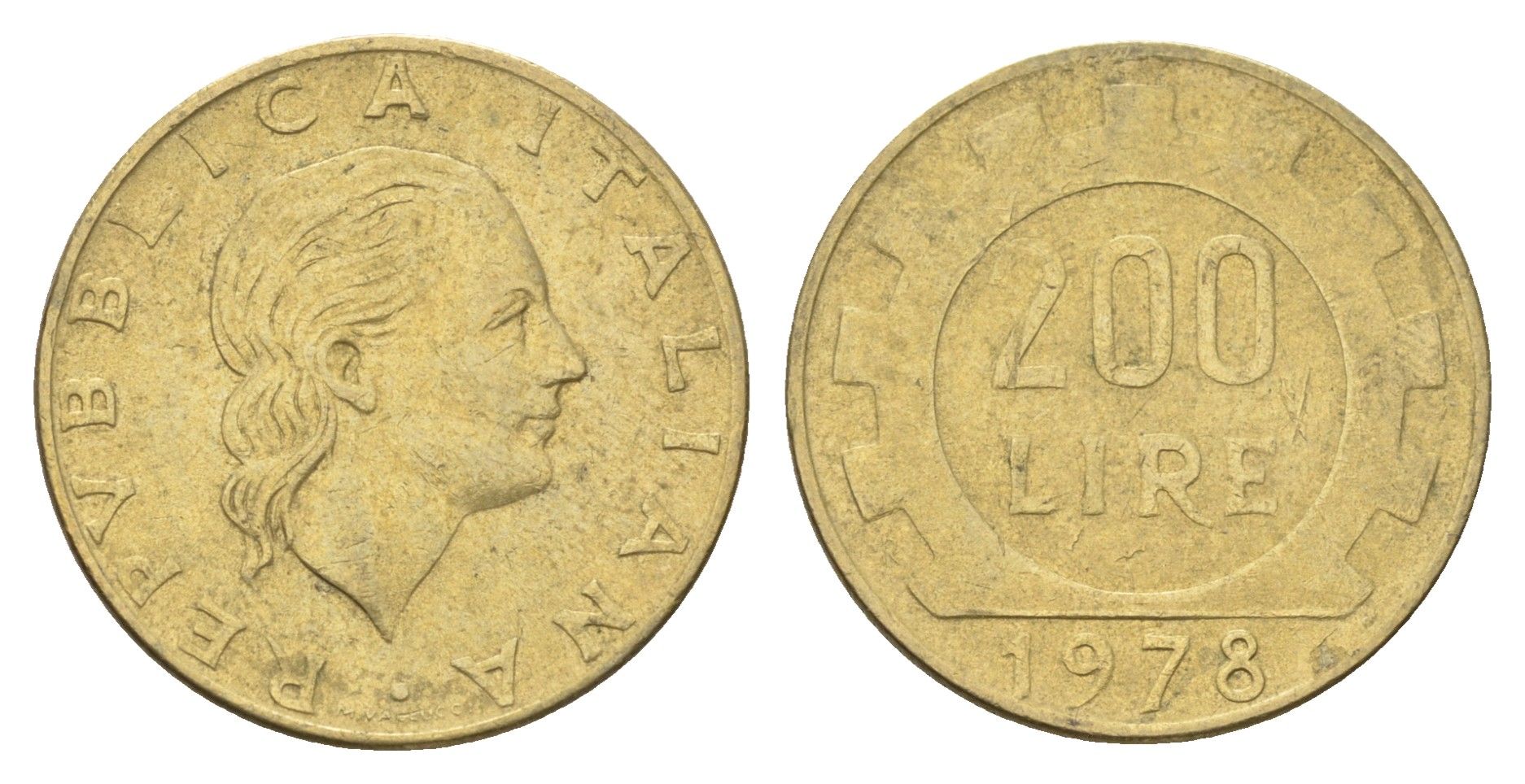 Италия 200 лир 1978 R, шестерня KM 105 алюминиевая бронза 4704-816