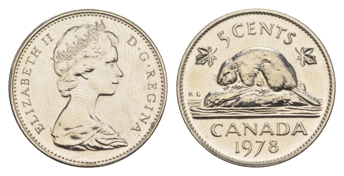 Канада 5 центов 1978 Елизавета II (1952-2022), бобр KM 60.1 никель PROOF-LIKE (BU) 4630-952