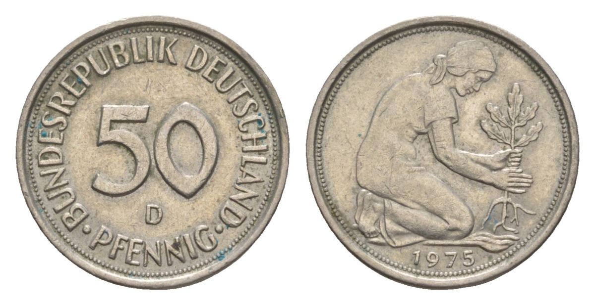 ФРГ 50 пфеннигов 1975 D KM 109.2, J. 384 медно-никель 4630-1021