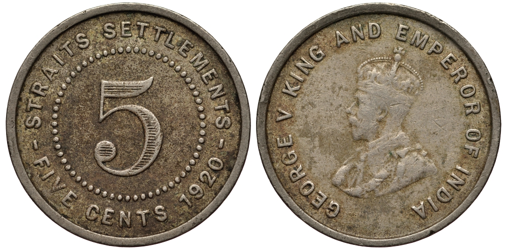 Стрейтс-Сетлментс 5 центов 1920 Георг V (1910-1936), год тип KM 34 медно-никель 3334-1253