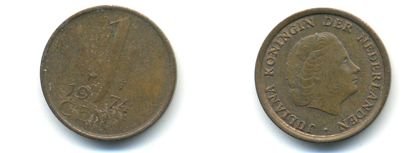 НИДЕРЛАНДЫ 1 ЦЕНТ 1974 ЮЛИАНА KM 180 бронза 83-948