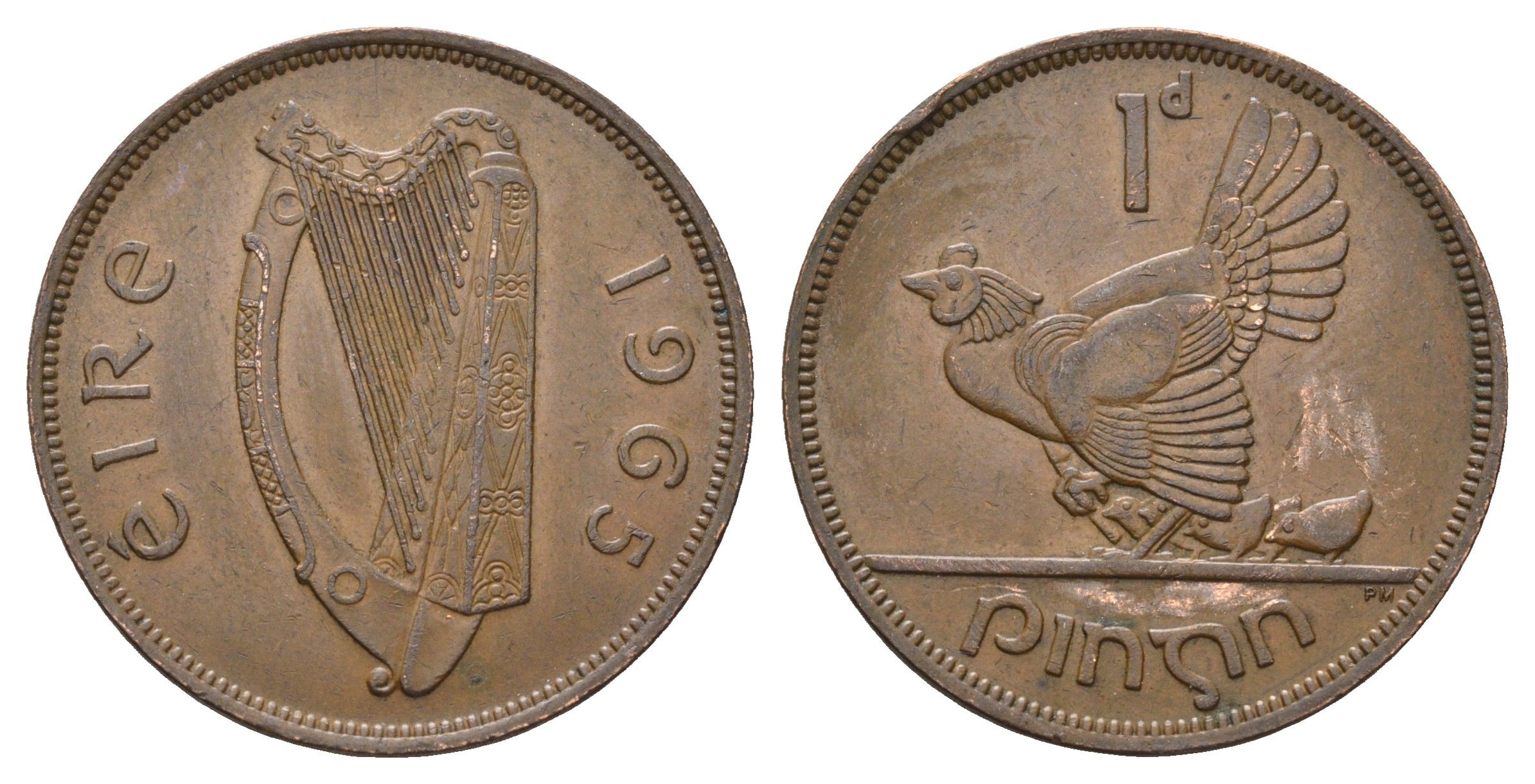 Ирландия 1 пенни 1965 курица с цыплятами KM 11 бронза 4178-1324