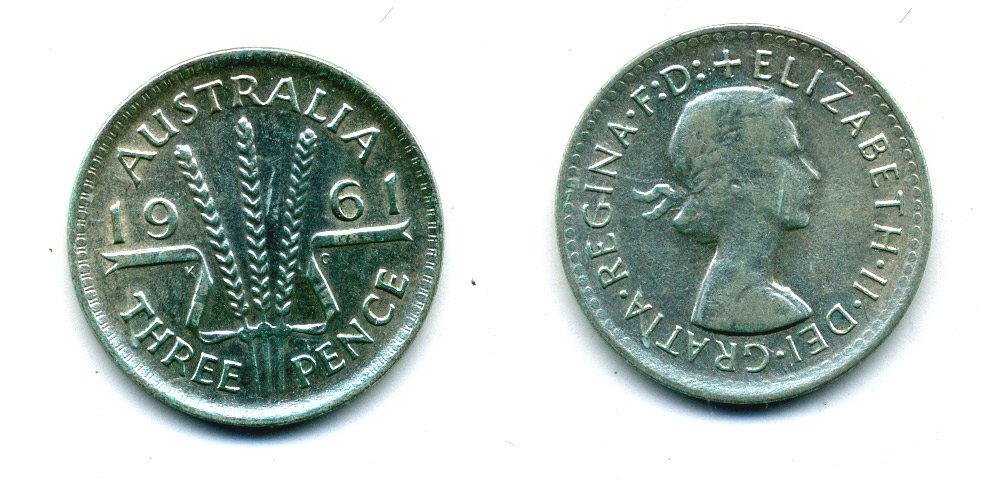 Австралия 3 пенса 1961 m, Елизавета II (1952-2022) KM 57 серебро 71-665