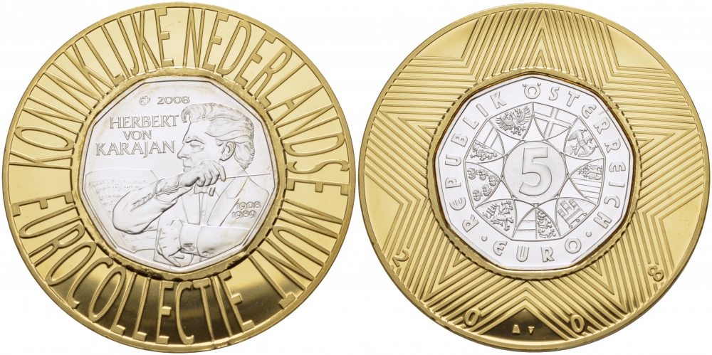 Австрия 5 евро 2008 100 лет со дня рождения Герберта фон Караяна KM 3156 серебро UNC 1068-7-41