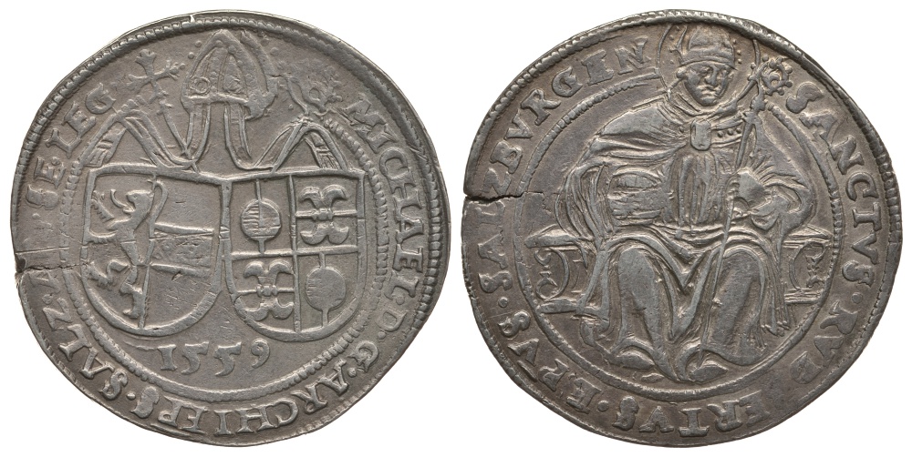 Австрия, Зальцбург 1 гульдинер 1559 архиепископ Михаэль Кенбург Dav. 8170 серебро 00-811-55
