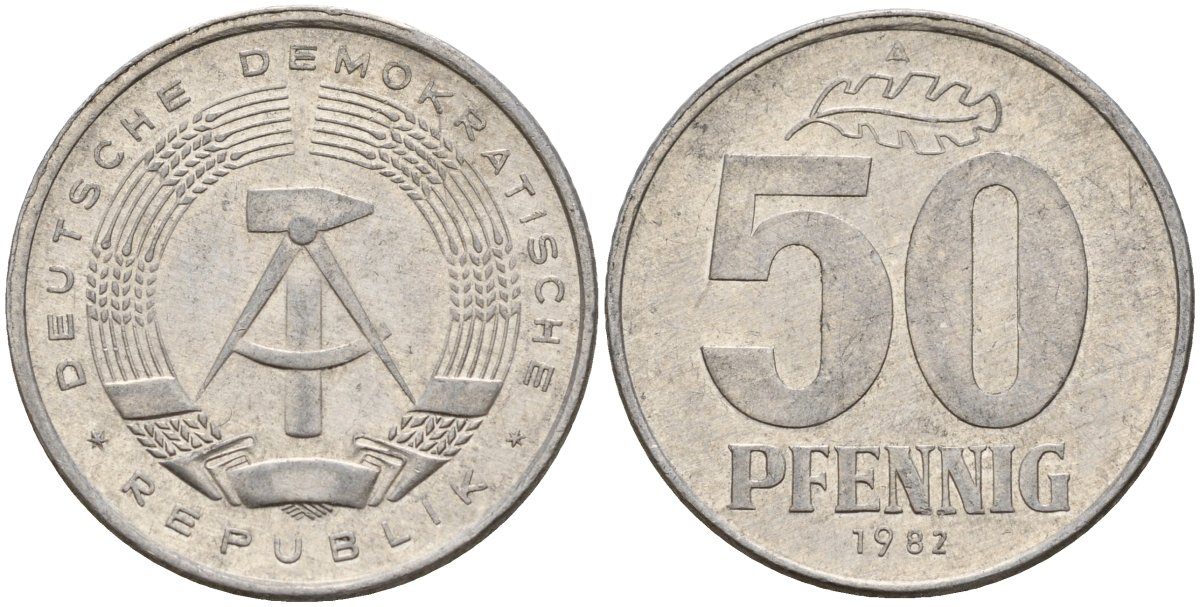 ГДР 50 пфеннигов 1982 A KM 12.2 алюминий 117-432