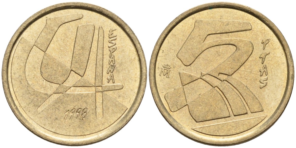 Испания 5 песет 1998 Хуан Карлос I (1975 - 2014) KM 833 алюминиевая бронза 4154-534