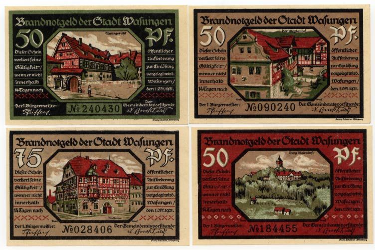 ВАССУНГЕН 3х50 И 75 ПФЕННИГОВ РАЗВАЛИНЫ бумага UNC (пресс) 70-2811