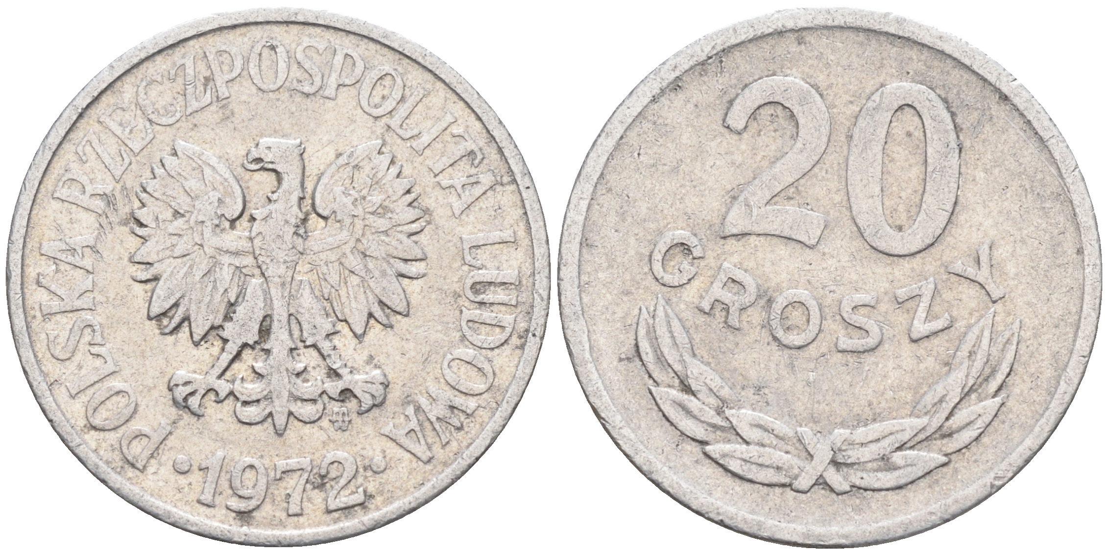 Польша 20 грошей 1972 MW KM А47 алюминий    4174-713