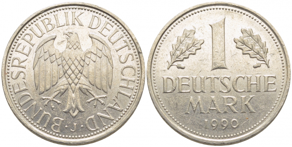 ФРГ 1 МАРКА 1990 G J.385, KM 110 медно-никель 3856-233