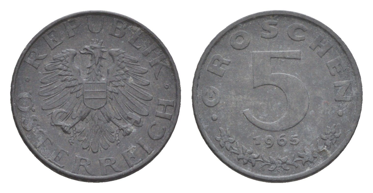 Австрия 5 грошей 1965 KM 2875 цинк 4567-518