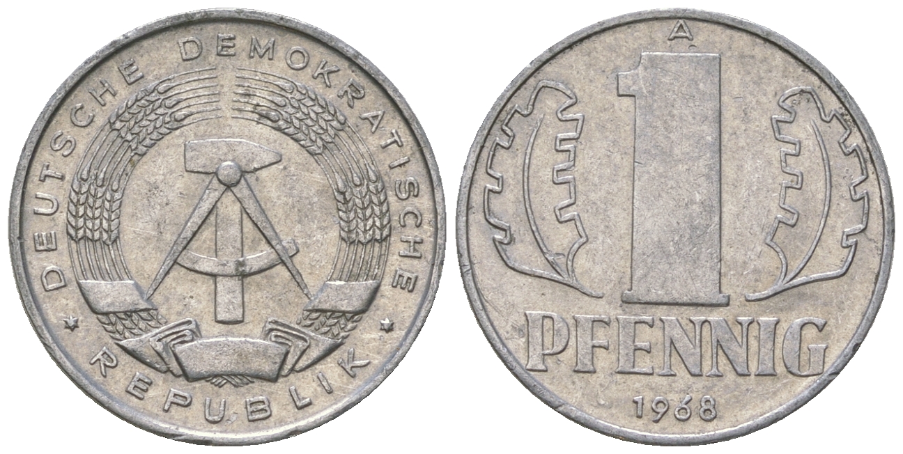 ГДР 1 пфенниг 1968 А КМ 8.1 алюминий 4615-1218