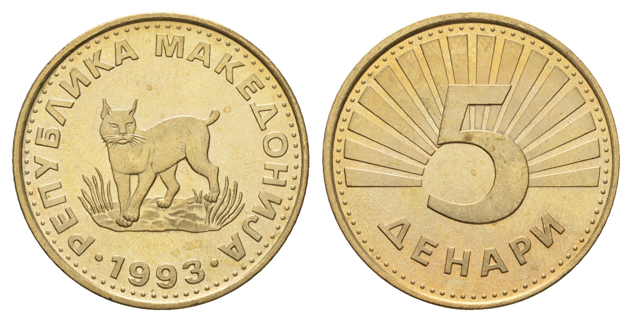 Македония 5 денаров 1993 KM 4 латунь UNC 4699-156