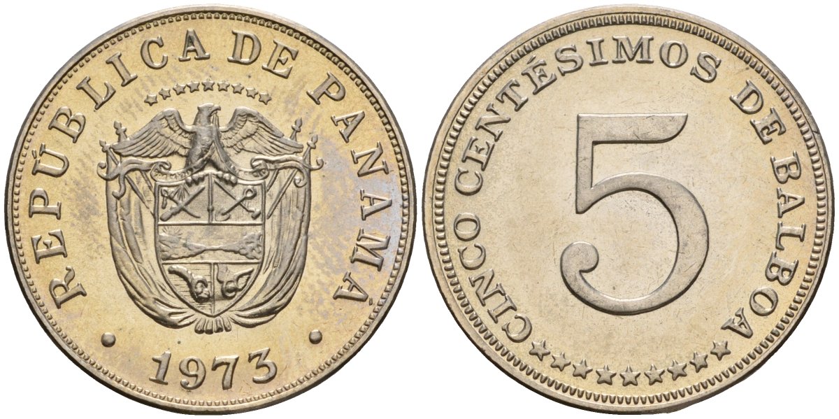 Панама 5 сентесимо 1973 KM 23.2 медно-никель PROOF 3711-2133