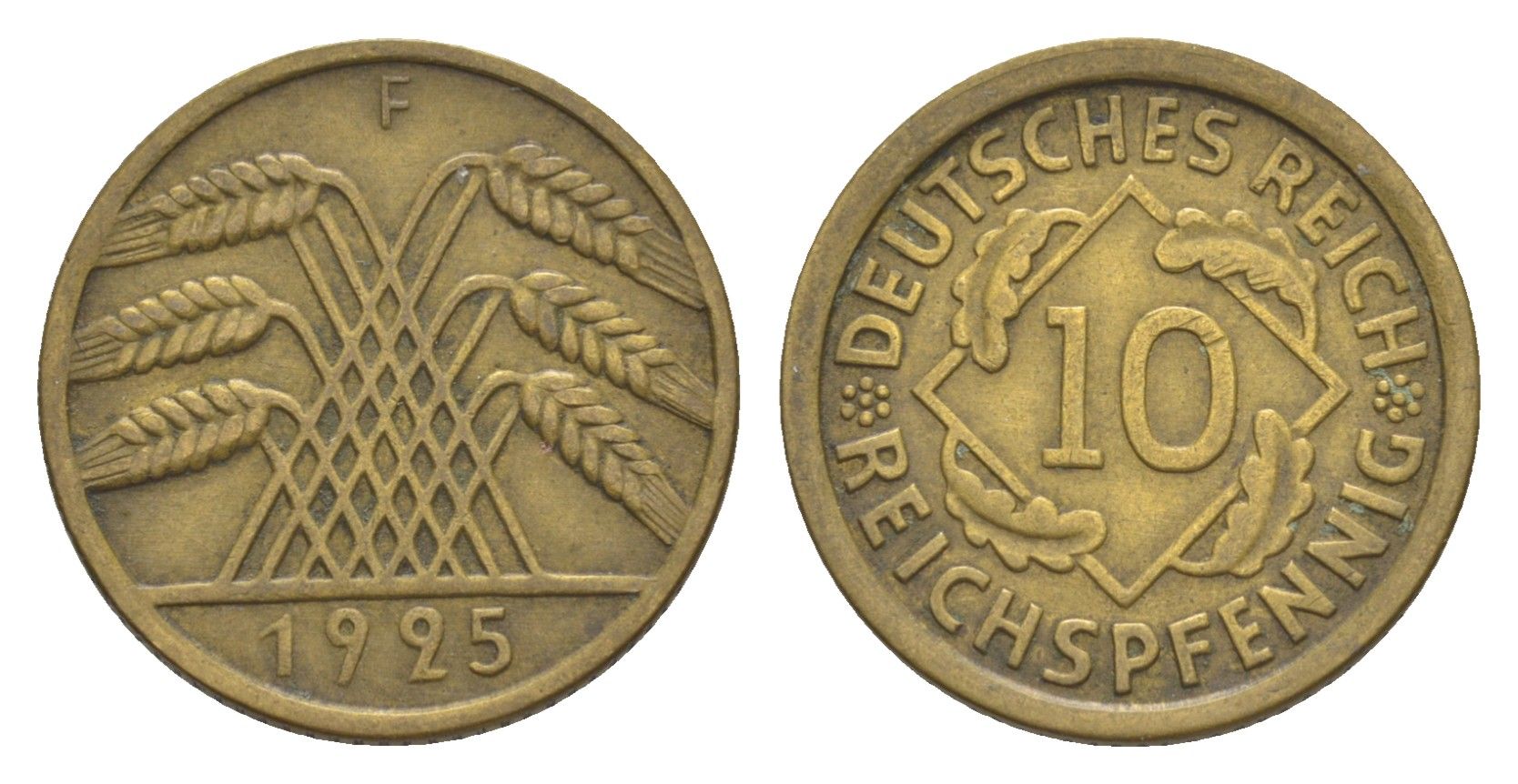 Германия 10 рейхспфеннигов 1925 F KM 40, J. 317 алюминиевая бронза 4640-361