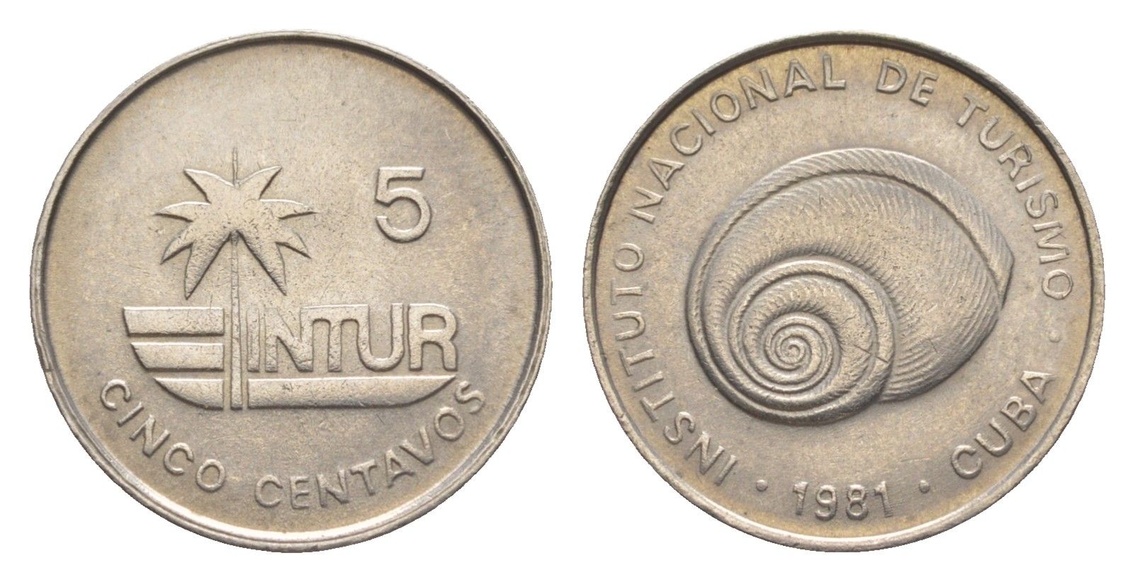 Куба 5 сентаво 1981 туристические деньги, INTURб тонкая 5 KM 412.2 медно-никель UNC 4636-665