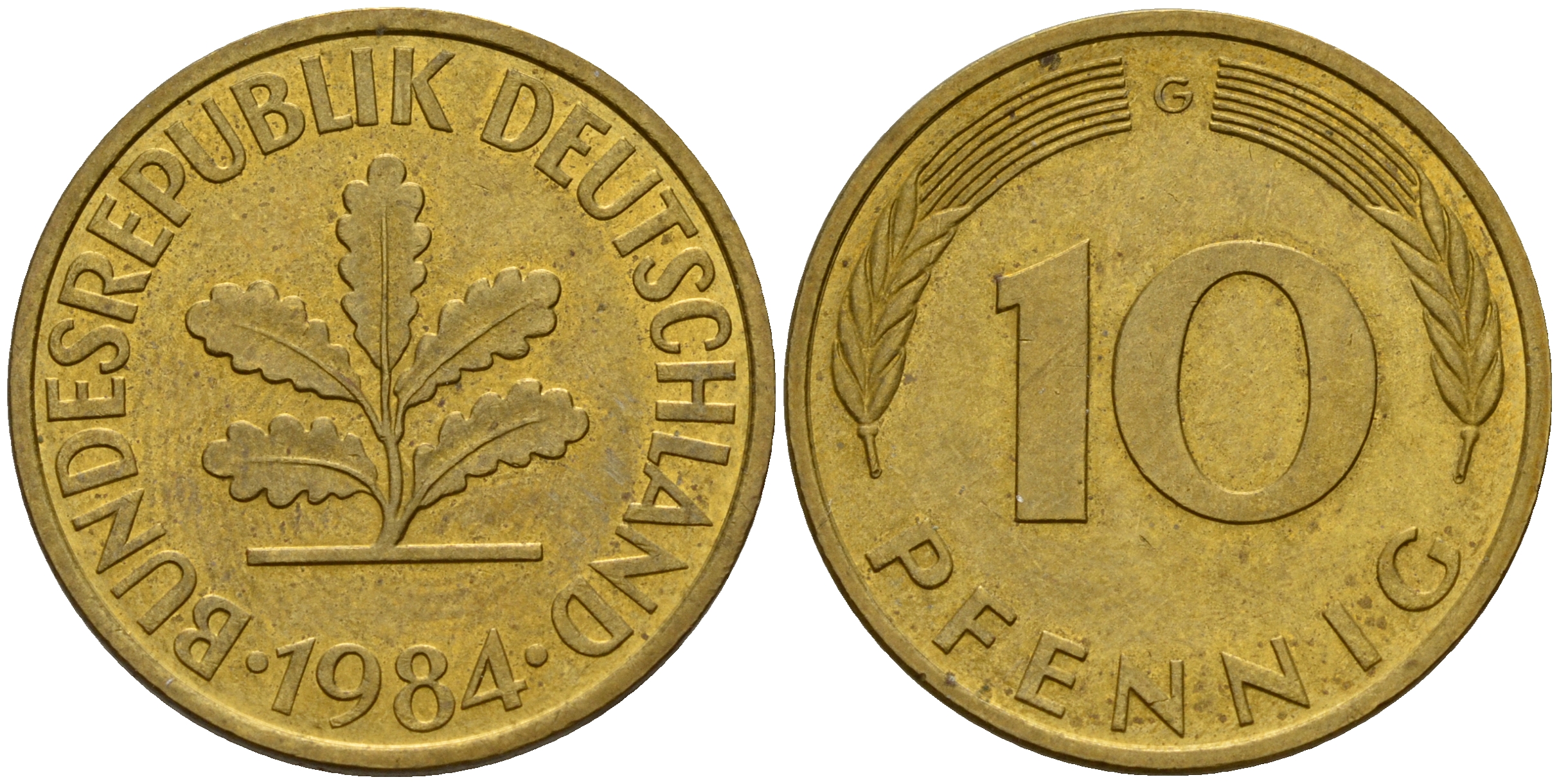 ФРГ 10 пфеннигов 1984 G J. 383, KM 108 сталь плакированная латунью    4603-533