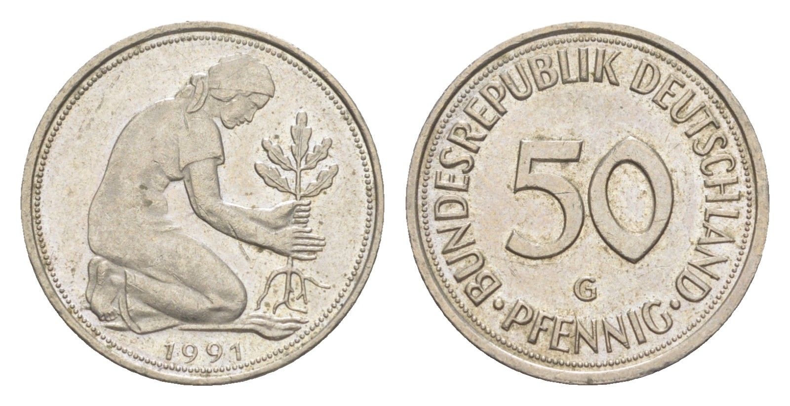 Германия 50 пфеннигов 1991 G KM 109.2, J. 384a медно-никель 4630-142